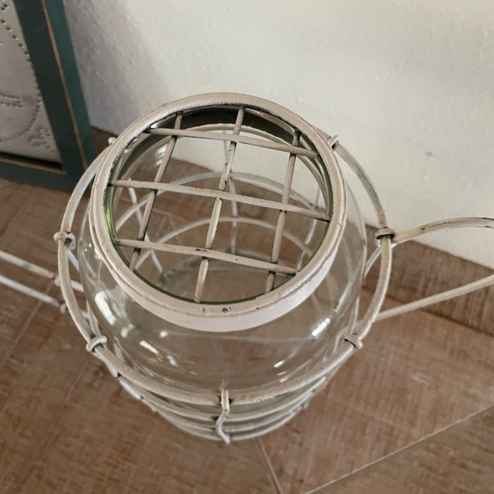 Rustic White Metal and Glass Watering Can - Picture 8 of 8